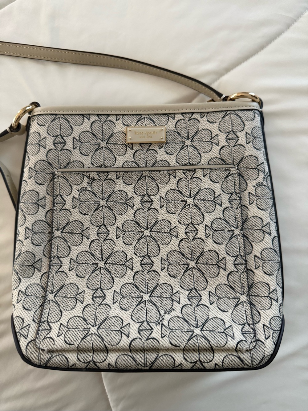 kate spade Cream and Black Floral Logo Crossbody Bag